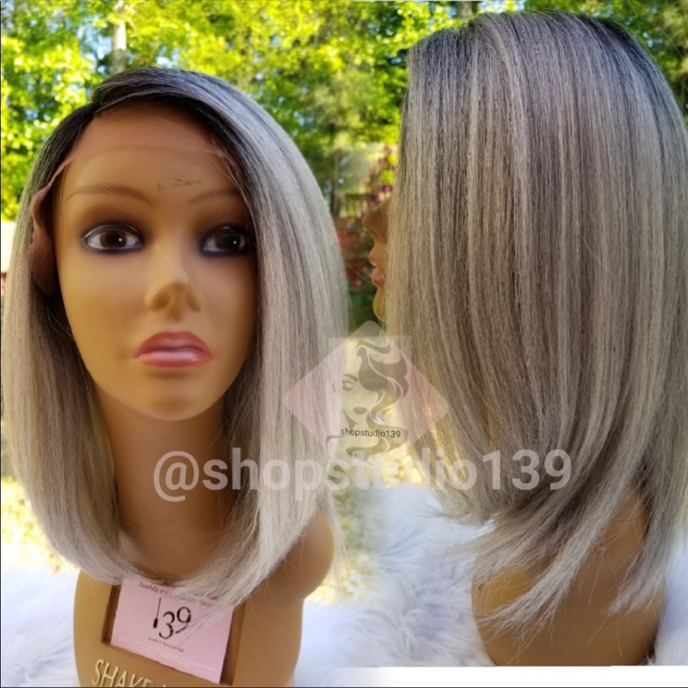 Human hair salt and pepper Gray lace front wig